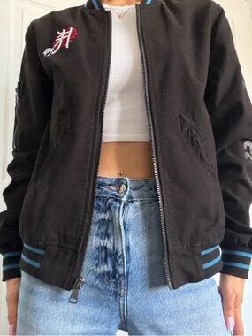 BiBi Black Varsity Jacket with Blue Trim